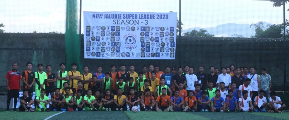 Participating teams, officials and others during the opening ceremony of the 3rd edition of the New Jalukie Super League on July 18 at The Ball Park, Jalukie Town.